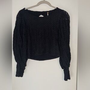 Free People Black Lace Long Sleeve Top